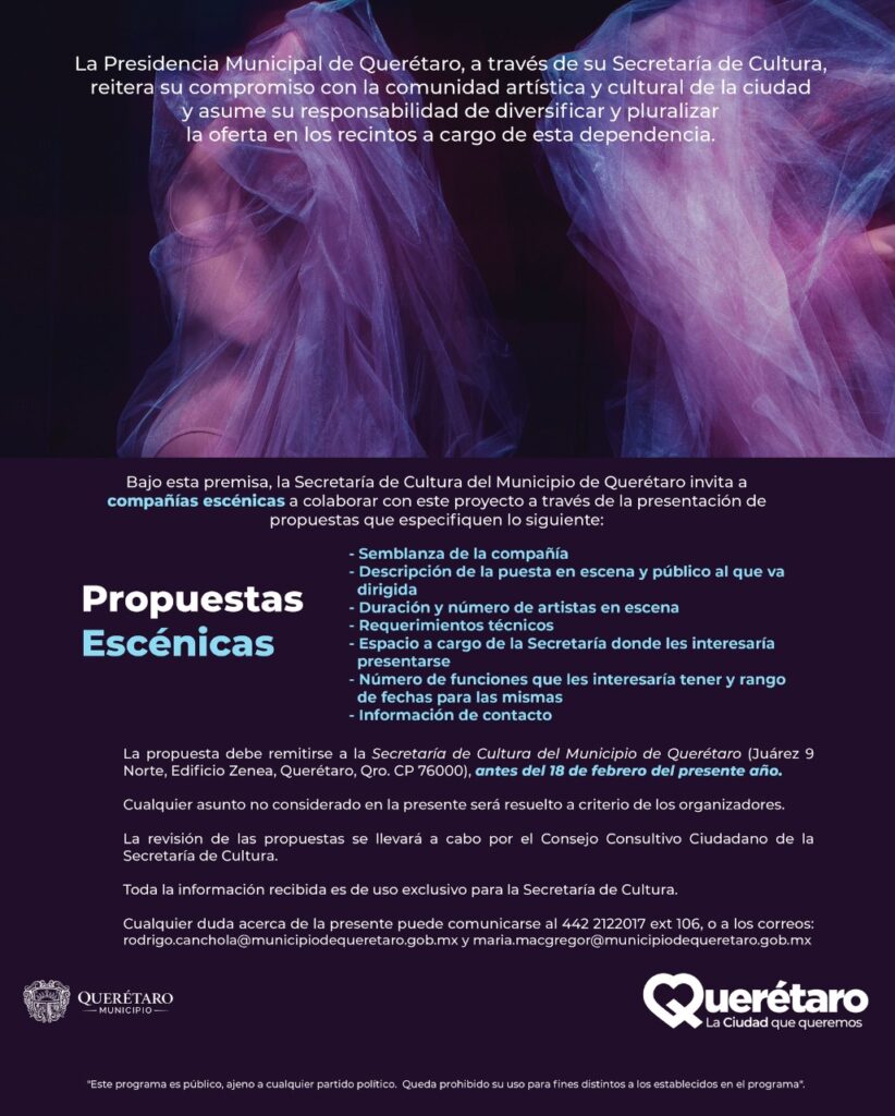 Imagen de Convoca Secretaría de Cultura del Municipio de Querétaro a compañías escénicas a integrarse a proyectos culturales 6